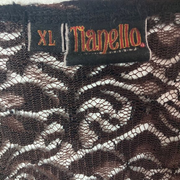 Tianello Lace Asbury Tunic Top Womens XL Black Brown Stretch Fairy Grunge Boho - Picture 5 of 8